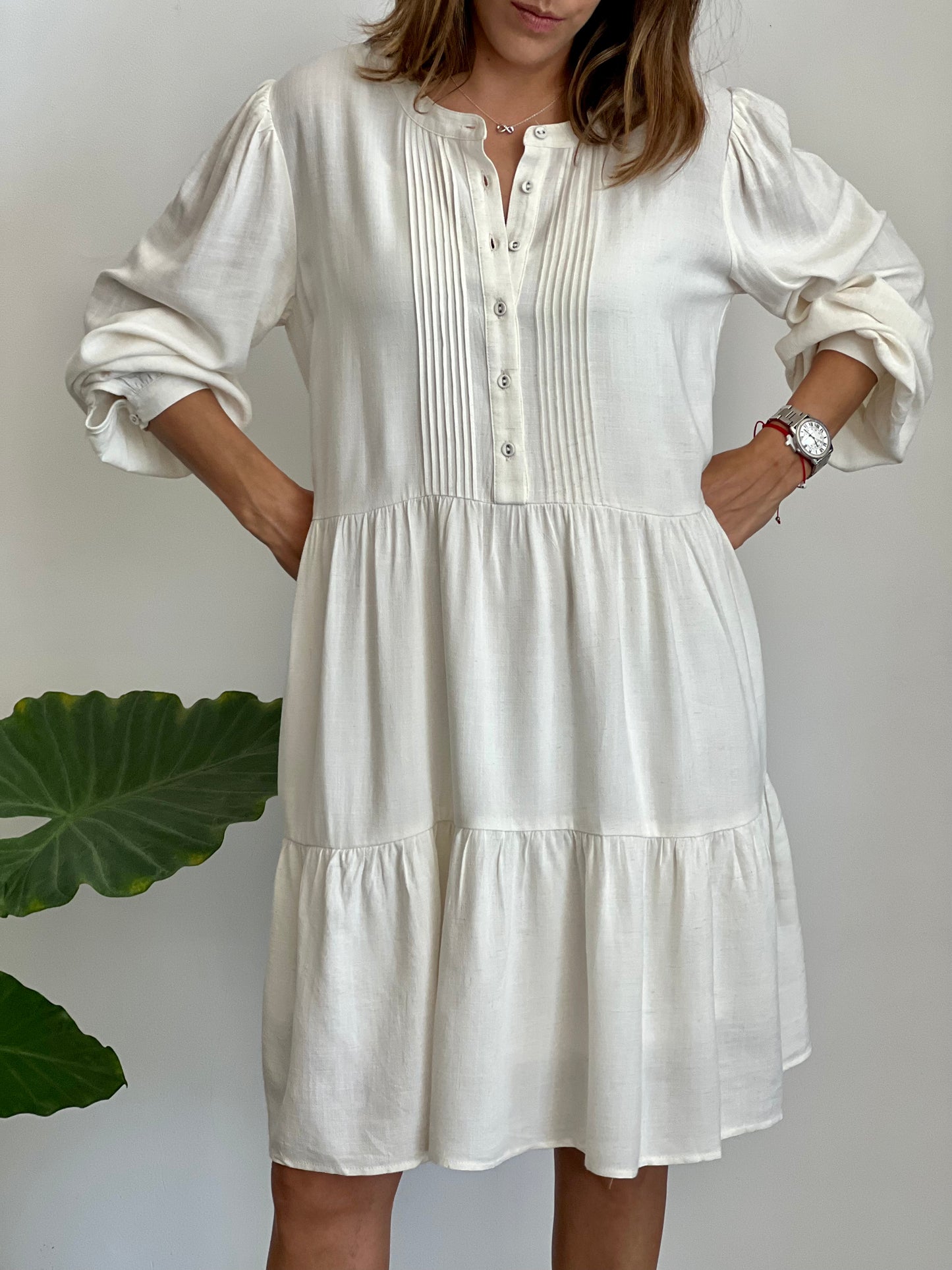 COTTON LINEN MINI SHIRT DRESS